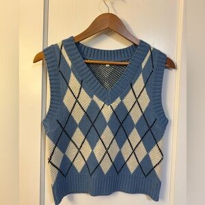 Blue and White Argyle Sweater Vest